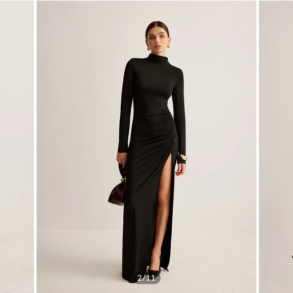 Commense Black Long Sleeve Dress with Side Slit - Picture 2 of 11